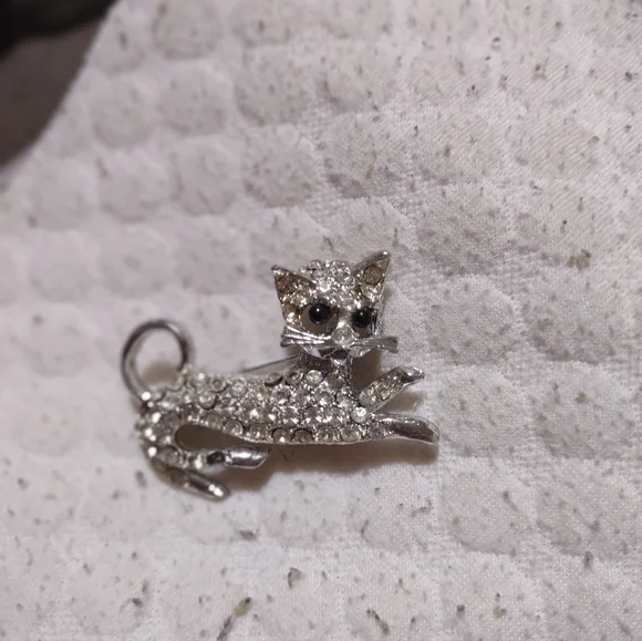 Vintage Silver Finished Black Eyed & Clear Rhinestones Brooch Pin - Picture 3 of 4